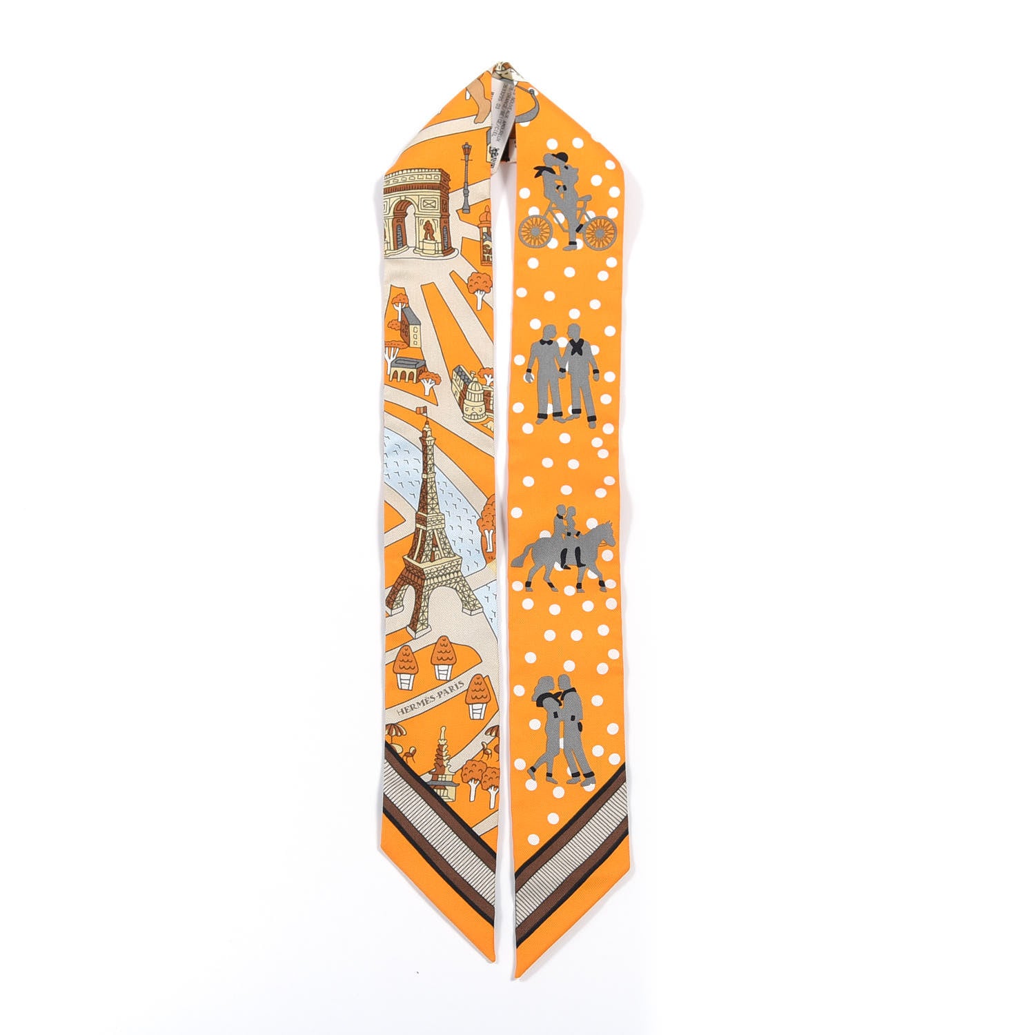 Hermes Silk Les Nouveaux Amoureux de Paris Twilly Orange Ciel Beige 5 of 5