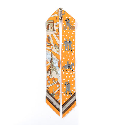 Hermes Silk Les Nouveaux Amoureux de Paris Twilly Orange Ciel Beige 5 of 5