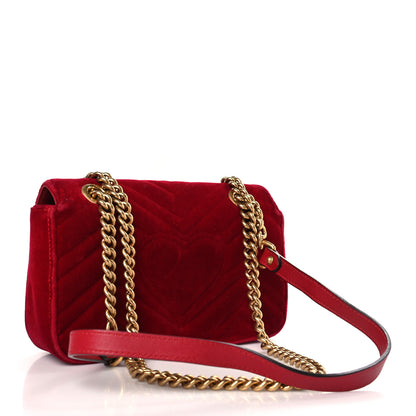 Gucci Velvet Matelasse Mini GG Marmont Shoulder Bag Hibiscus Red 3 of 9