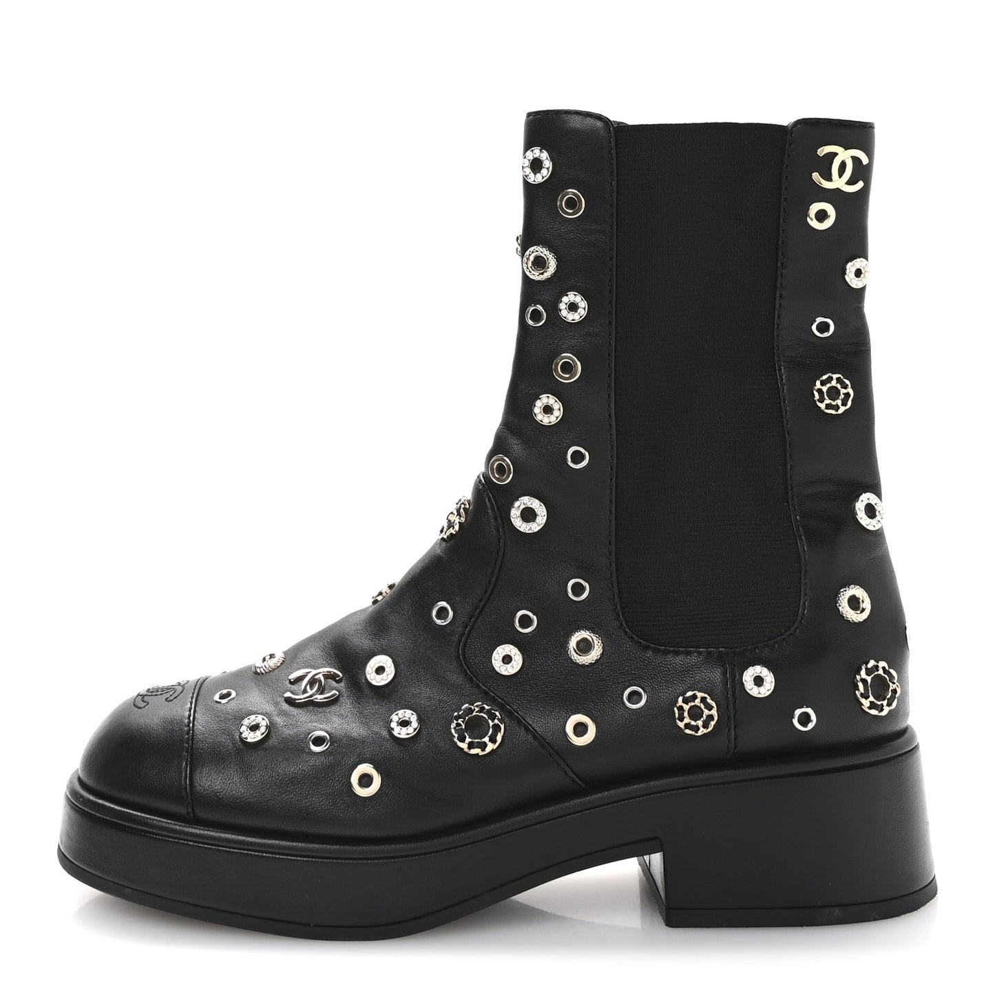 Lambskin Riveted Cap Toe Short Boots 40.5 Black