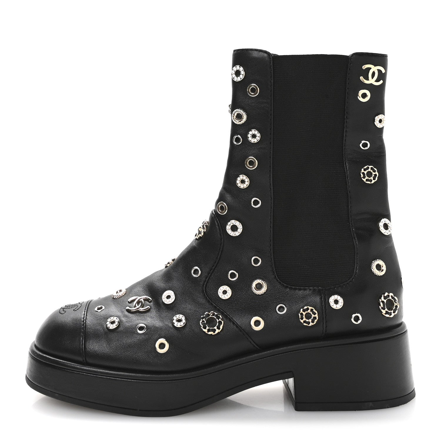 Chanel Lambskin Riveted Cap Toe Short Boots 40.5 Black 1 of 8