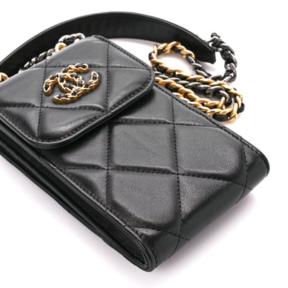 Chanel Lambskin Quilted Chanel 19 Phone Holder With Chain Black 10 of 15