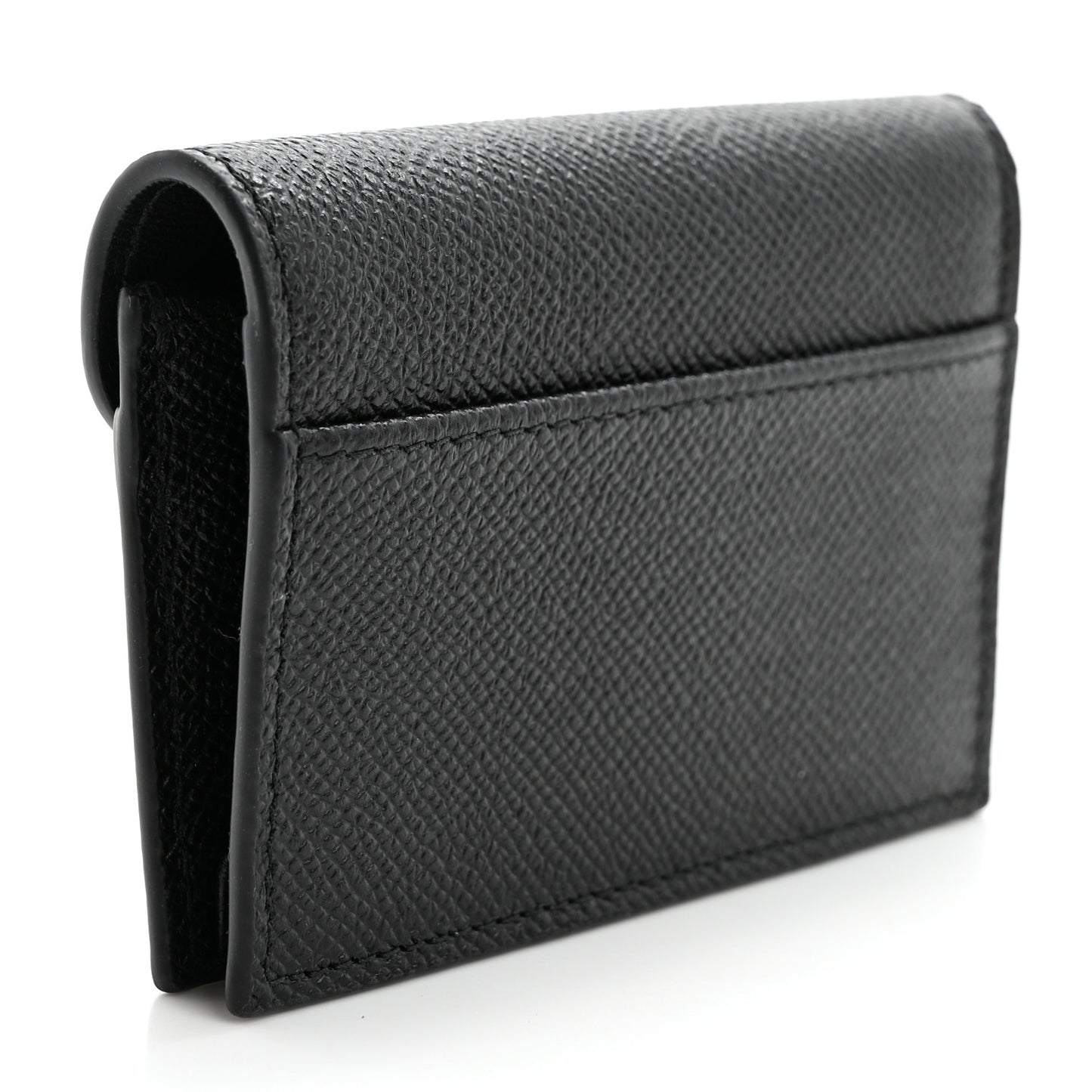 Grained Calfskin Saddle Card Holder Black