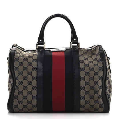 Gucci Monogram Selleria Calfskin Vintage Web Medium Boston Beige Blue 1 of 14
