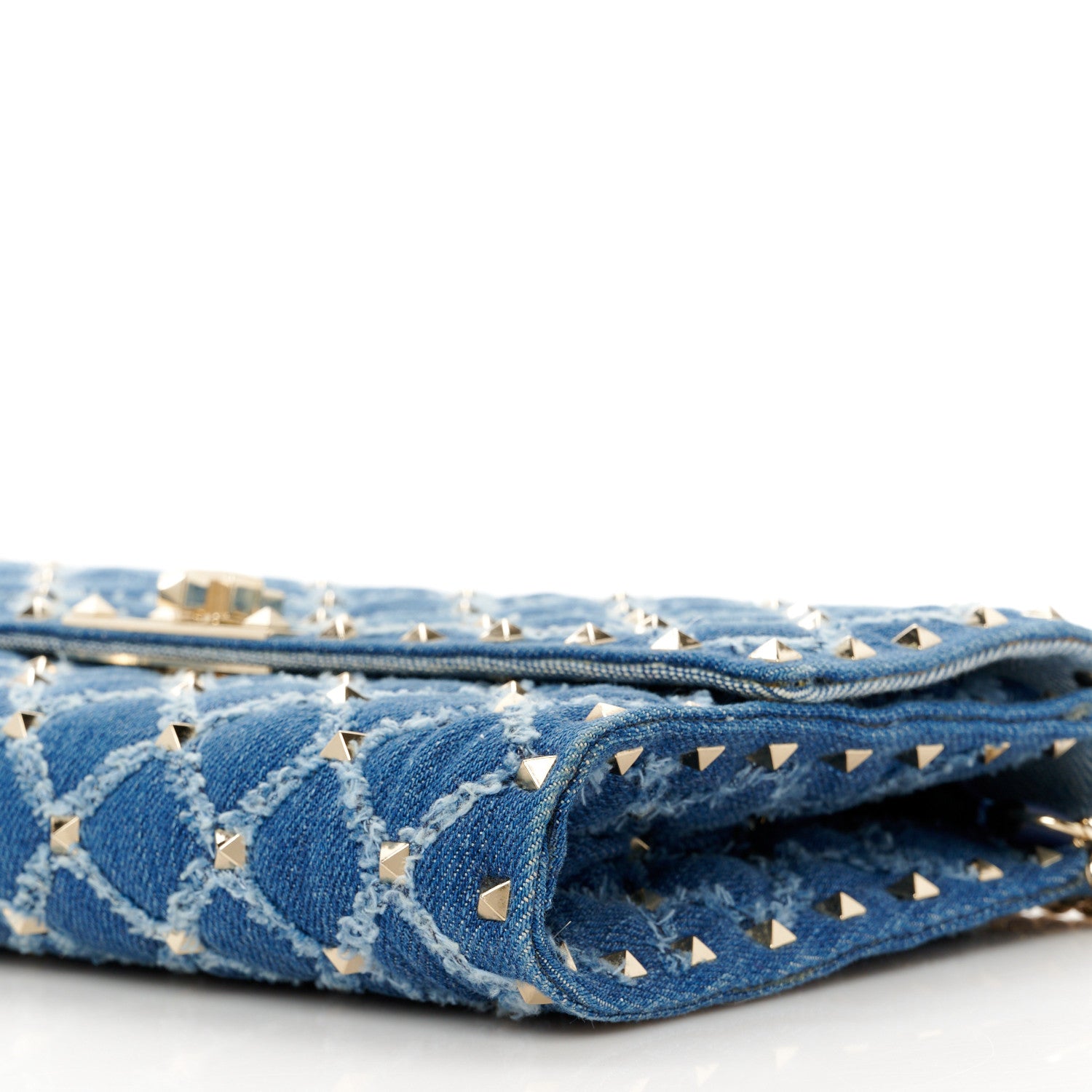 Valentino Garavani Denim Rockstud Spike Wallet on Chain Blue 10 of 10