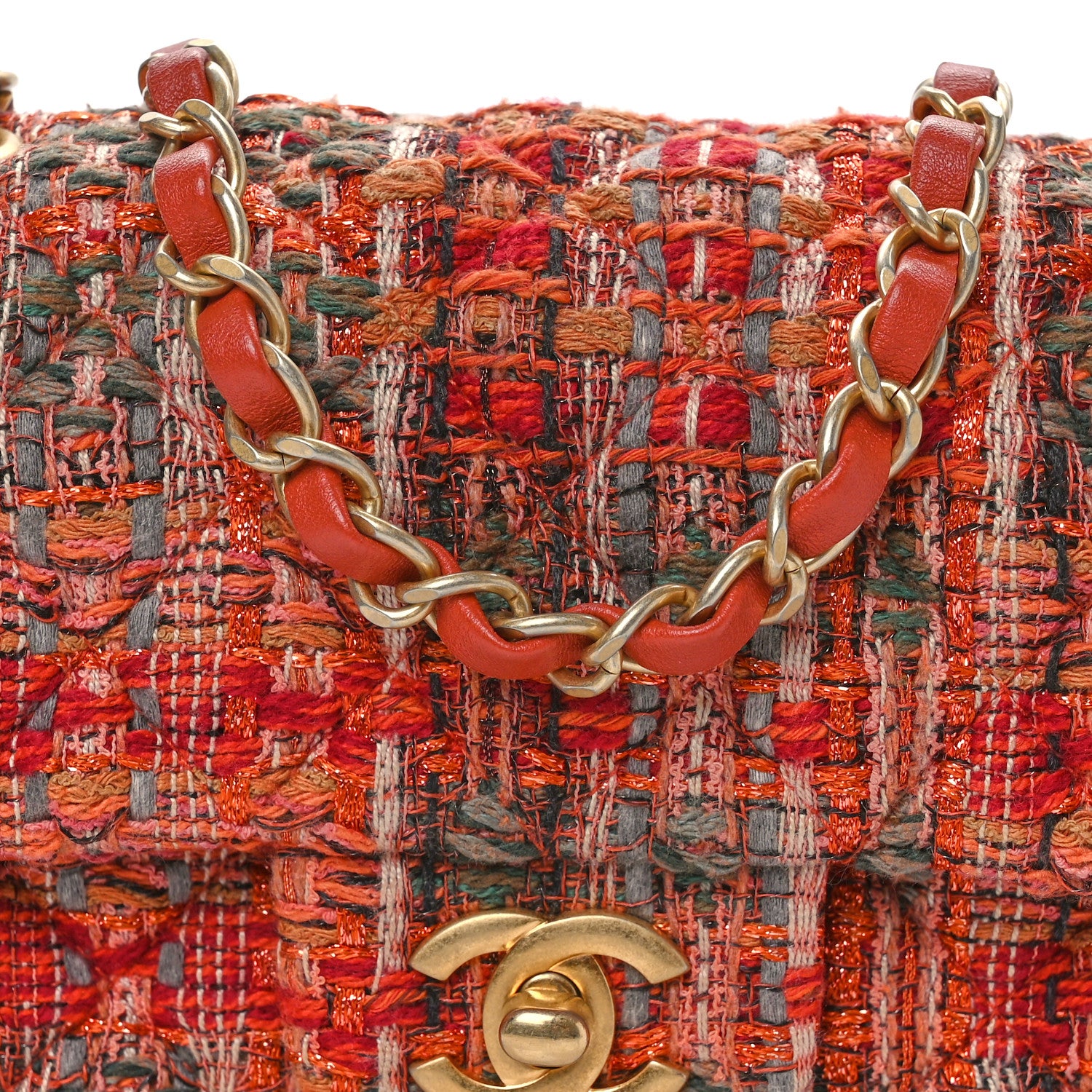 Chanel Tweed Quilted Mini Rectangular Flap Orange Multicolor 8 of 11