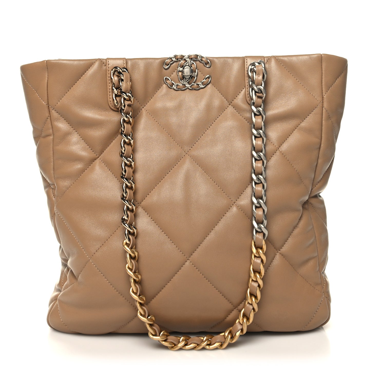 Lambskin Quilted Chanel 19 Shopping Bag Beige