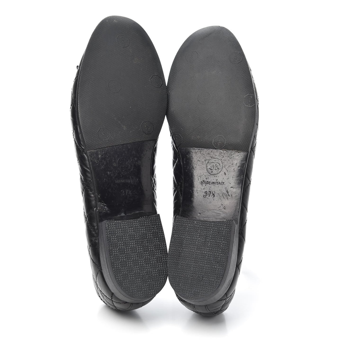 Aged Calfskin Quilted CC Cap Toe Ballerina Flats 37.5 Black