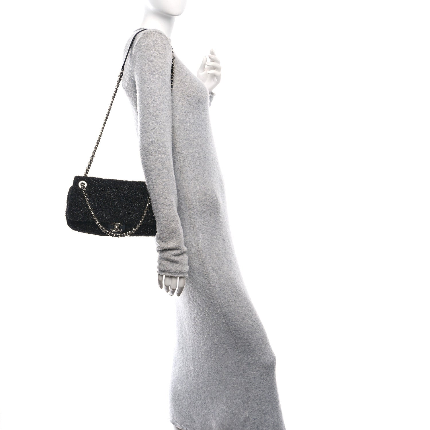 Chanel Lurex Knit Medium Pluto Glitter Flap Black 2 of 11