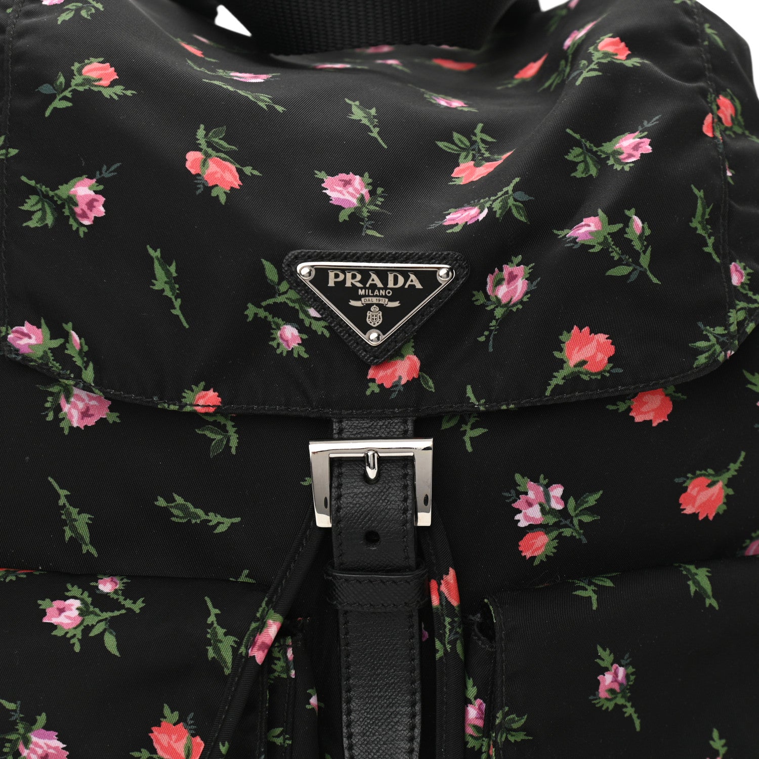 Prada Tessuto Nylon Saffiano Stampata Backpack Black Dis Rose 8 of 10