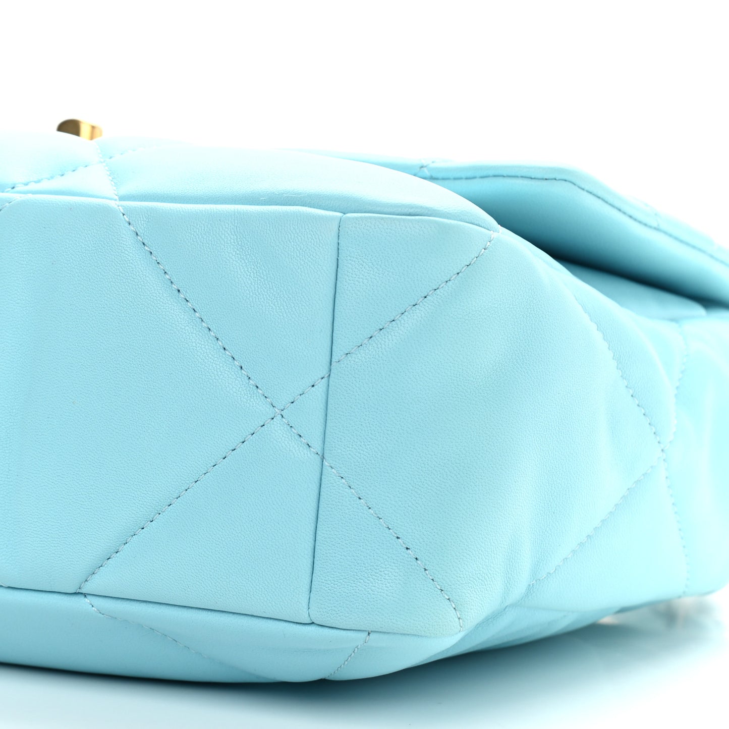 Shiny Lambskin Quilted Large Chanel 19 Flap Light Blue