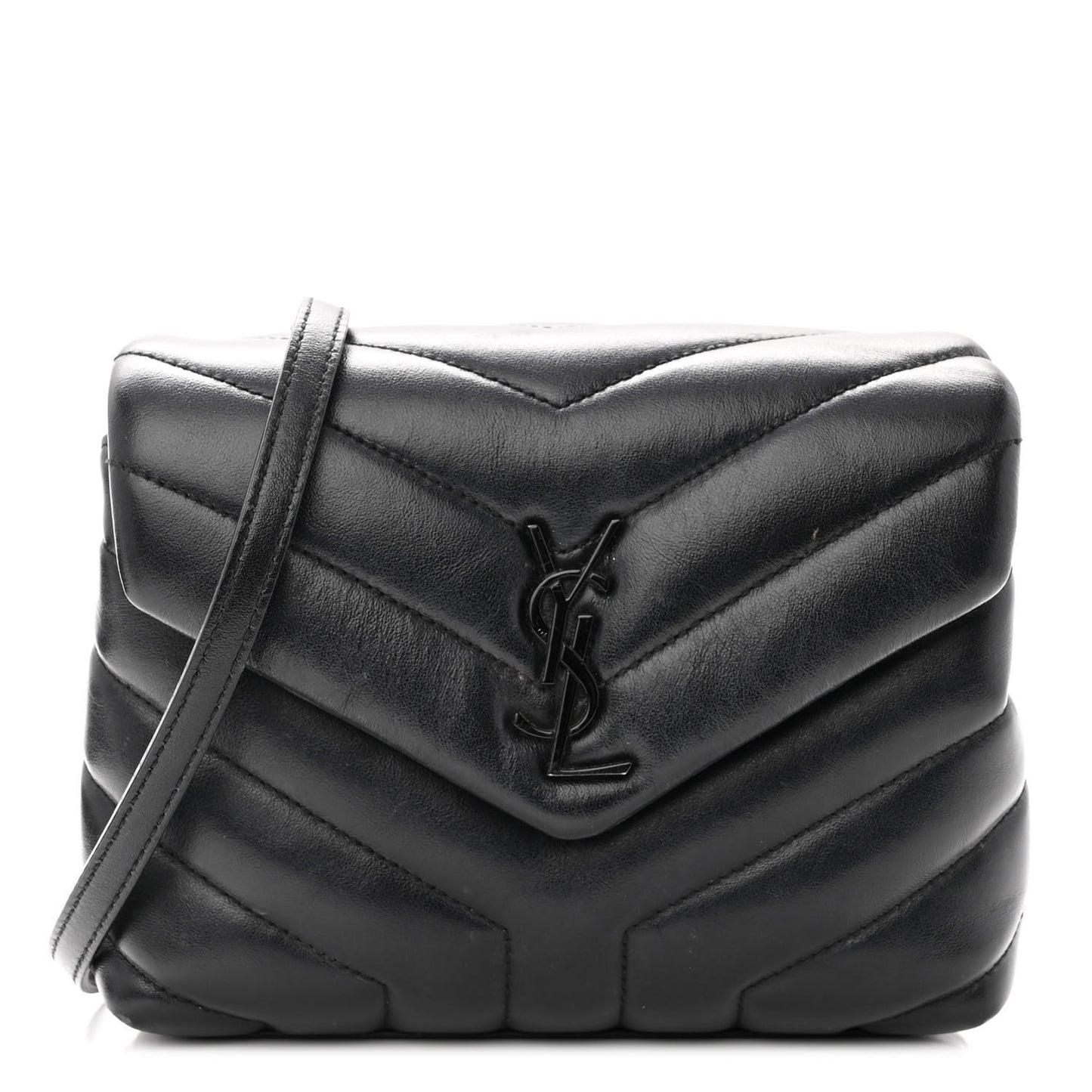 Calfskin Y Quilted Monogram Monochrome Toy Loulou Crossbody Bag Black