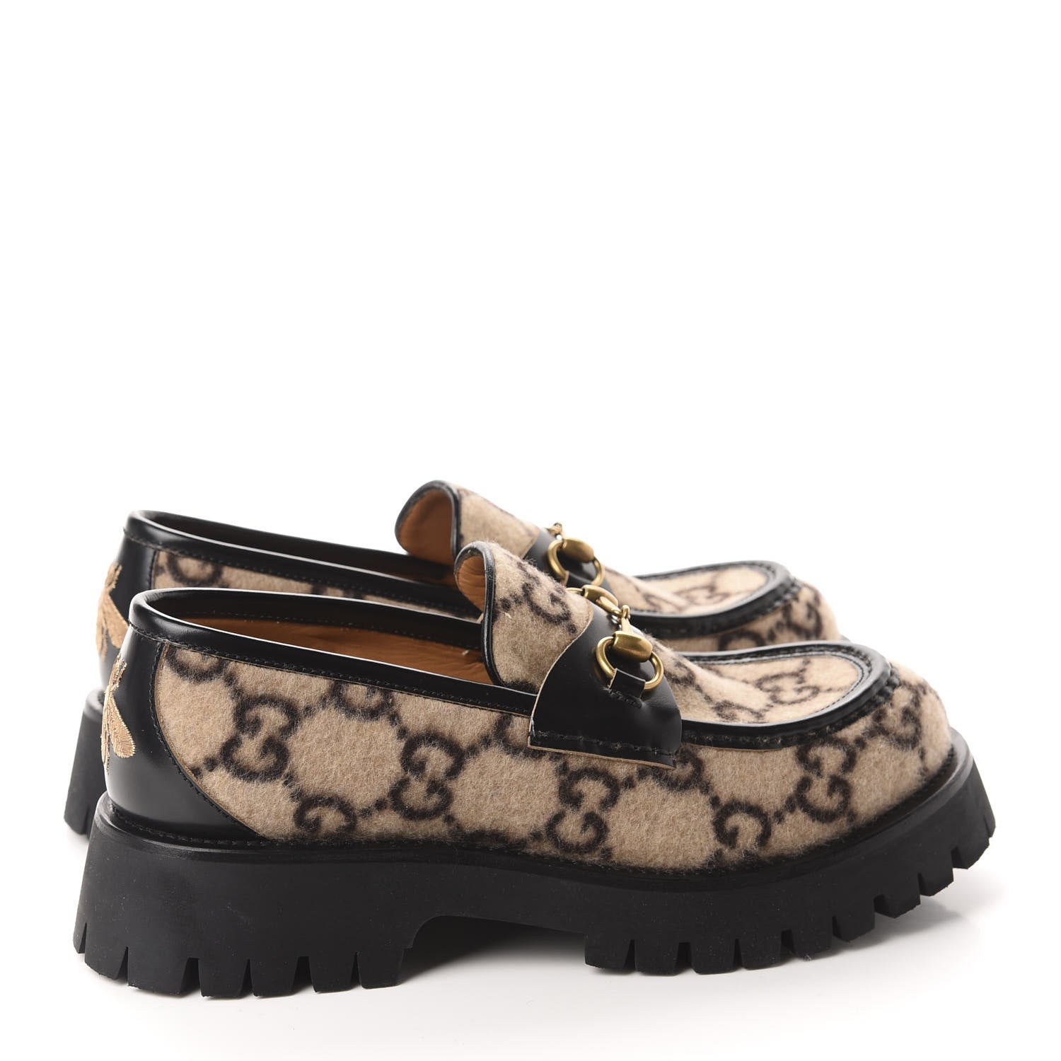 Gucci Covered Wool Cordovan Lux GG Monogram Mens Harald Horsebit Platform Loafers 8.5 Beige Ebony 4 of 10
