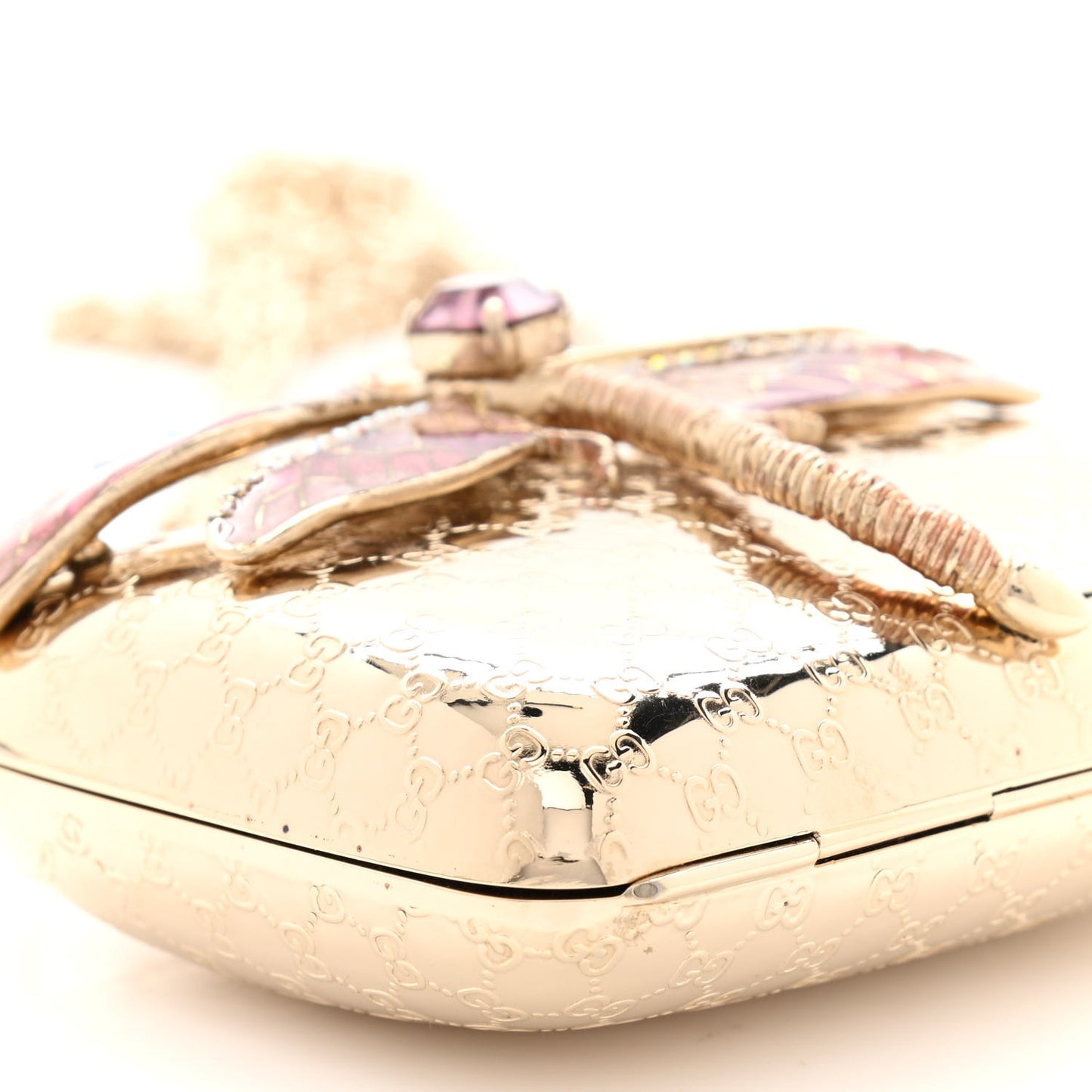 Metal Guccissima Dragonfly Minaudiere Clutch Gold