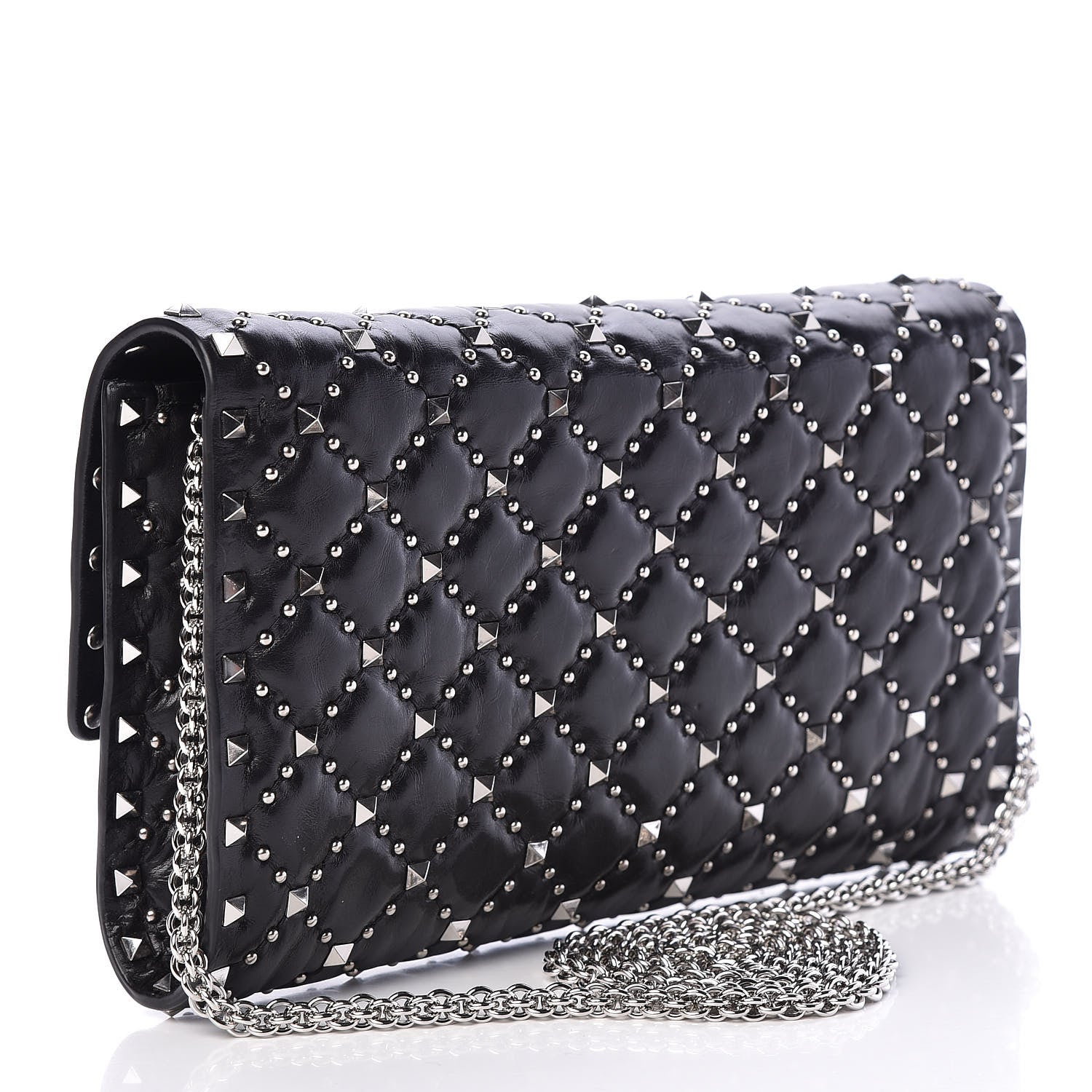 Valentino Garavani Lambskin Beaded Rockstud Spike Wallet on Chain Black 3 of 11