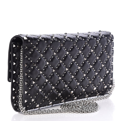 Valentino Garavani Lambskin Beaded Rockstud Spike Wallet on Chain Black 3 of 11