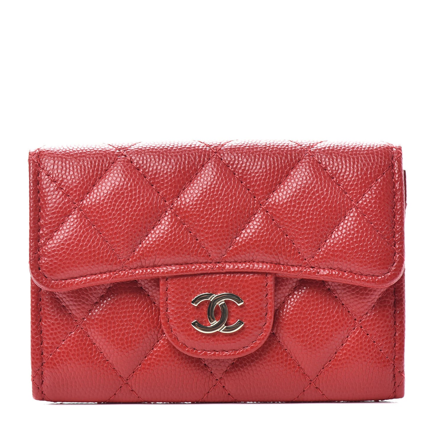 Caviar Quilted Flap Card Holder Wallet Red