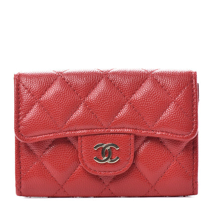 Chanel Caviar Quilted Flap Card Holder Wallet Red 1 of 9