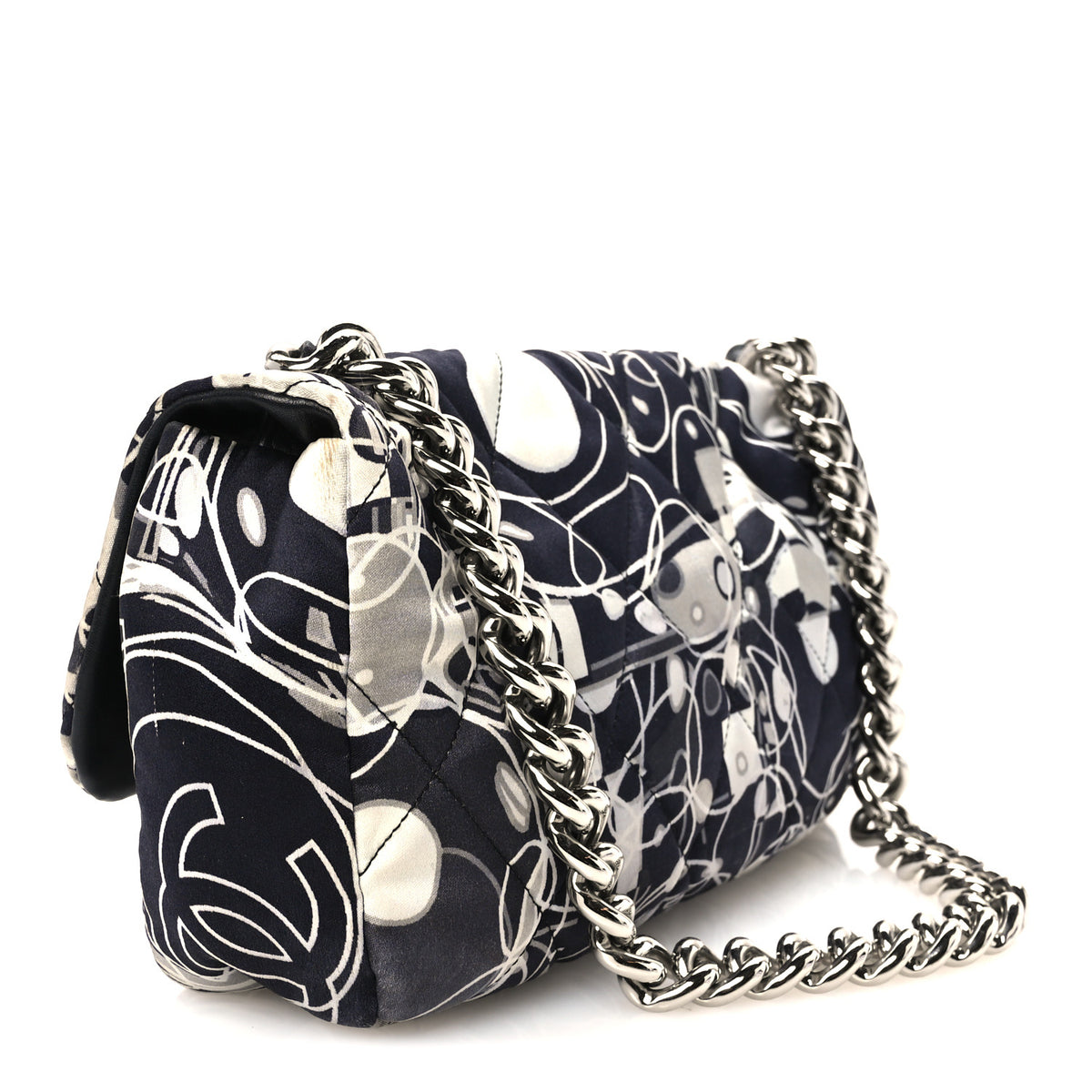 Chanel Satin Quilted Medium Kaleidoscope Flap Black White 3 of 11