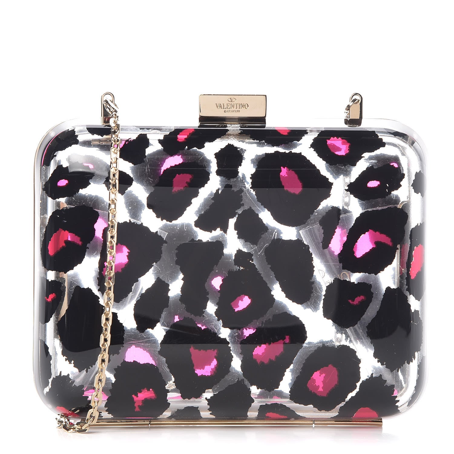 Valentino Garavani Plexiglass Leopard Print Clutch Pink 1 of 9