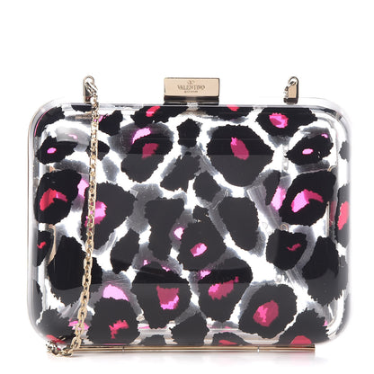 Valentino Garavani Plexiglass Leopard Print Clutch Pink 1 of 9