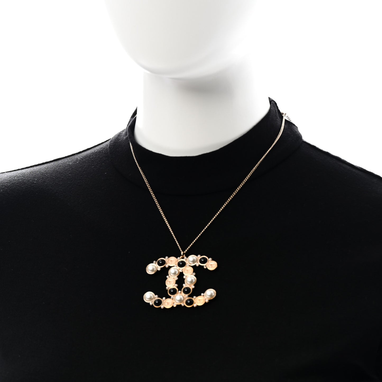 Crystal Pearl CC Chain Necklace Gold Black