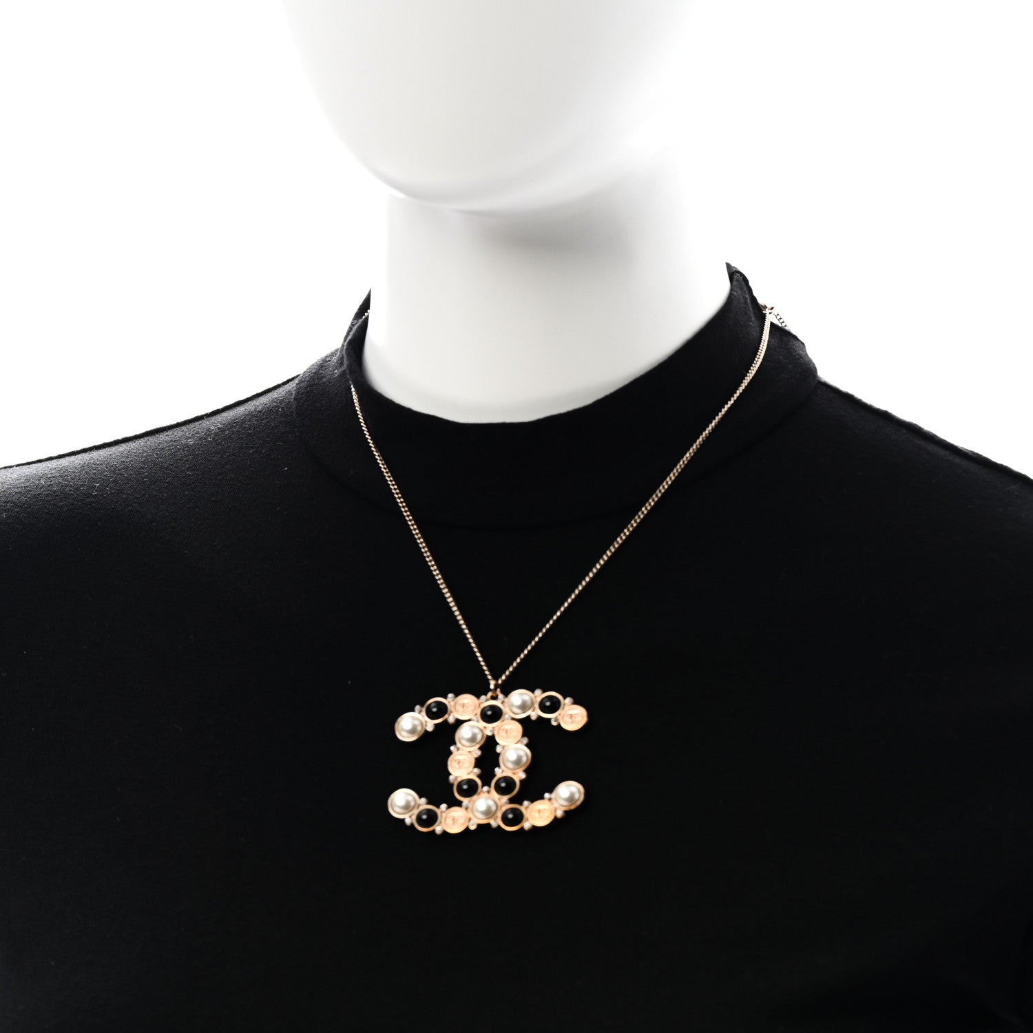 Chanel Crystal Pearl CC Chain Necklace Gold Black 2 of 4