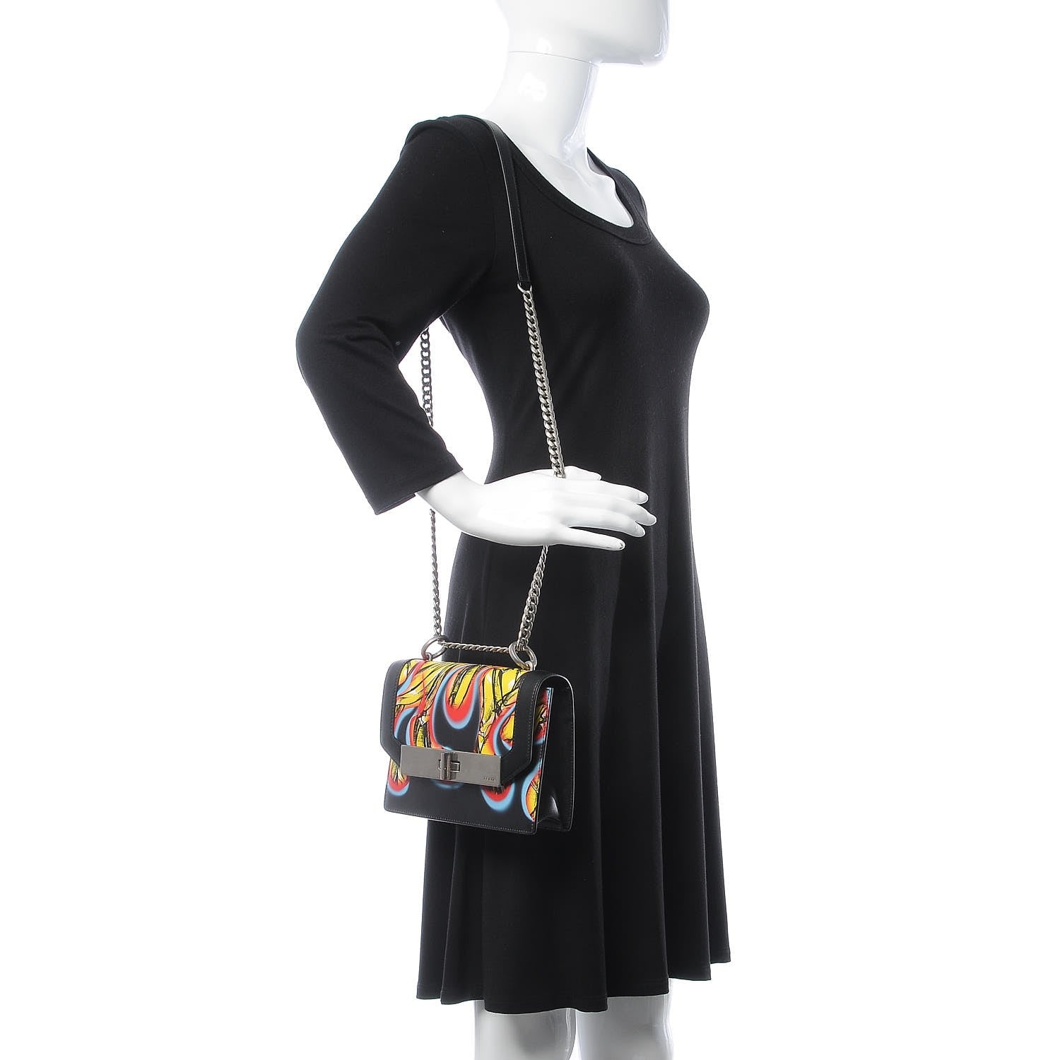 Prada City Calfskin Severine Banana Print Flap Giallo Black 2 of 7