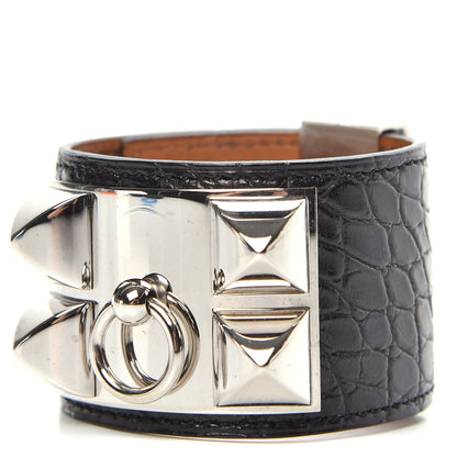 Hermes Matte Alligator Collier De Chien CDC Bracelet S Black 1 of 8