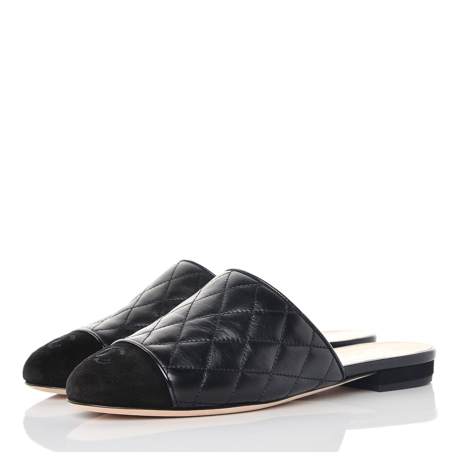Lambskin Kid Suede Quilted Mules 36 Black