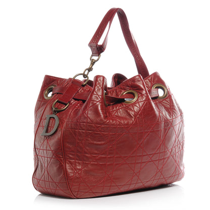 Christian Dior Lambskin Cannage Drawstring Bag Red 3 of 7