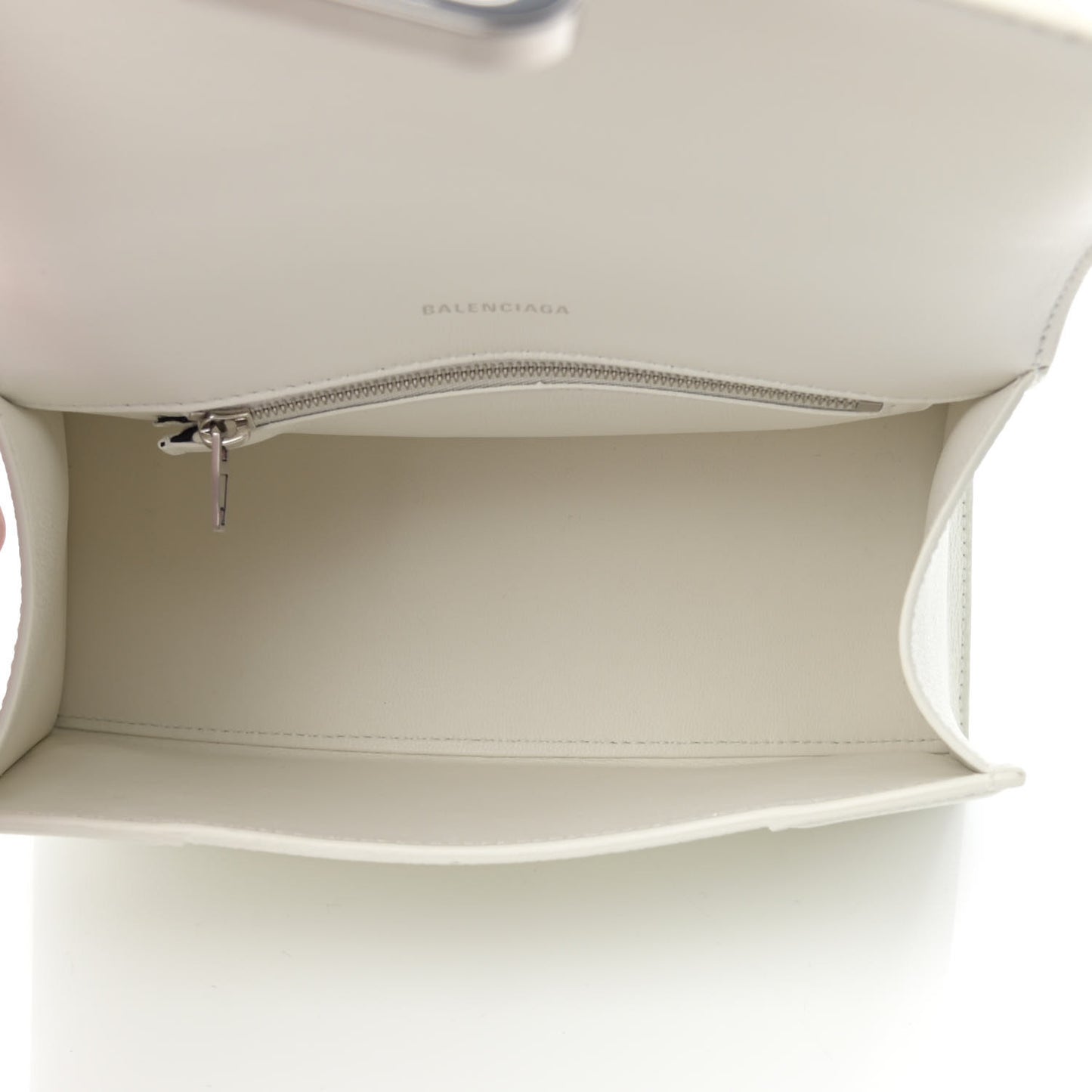 Grained Calfskin Small Hourglass Top Handle Bag White