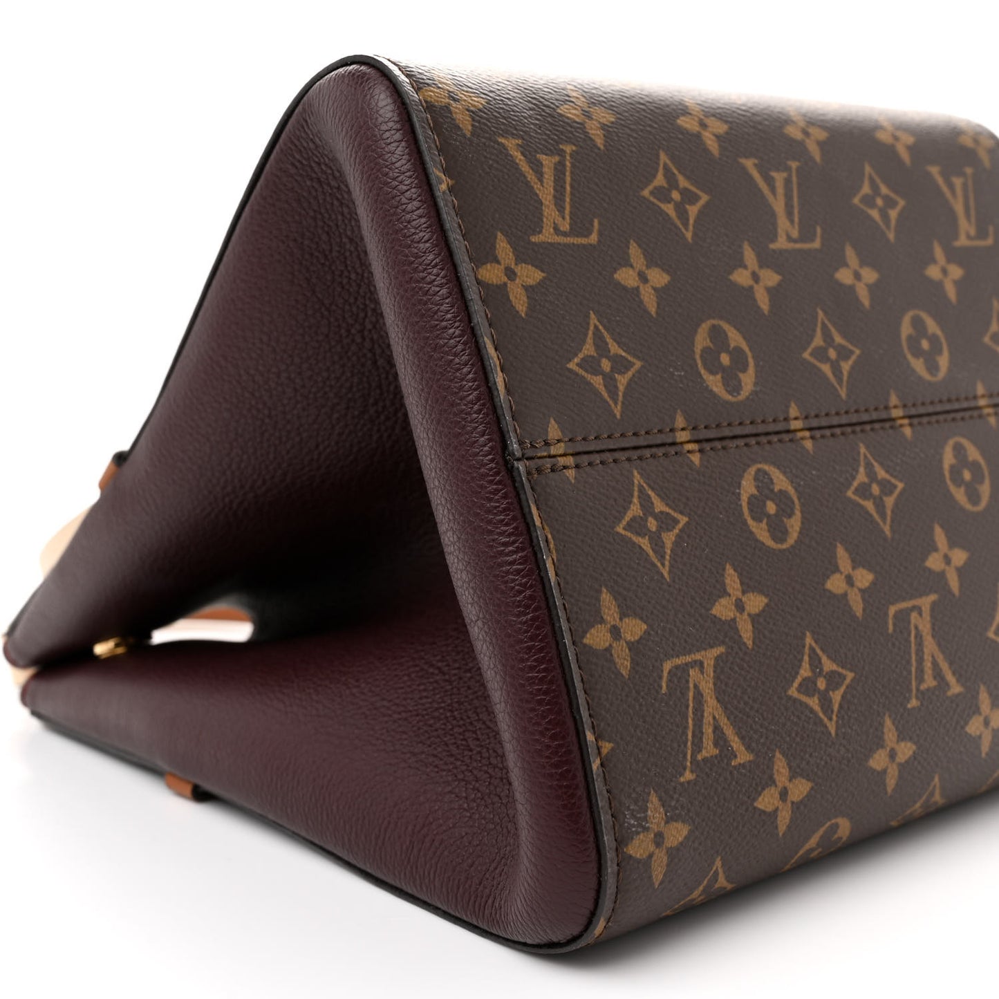 Calfskin Monogram Fold Tote MM Black Wine Cream