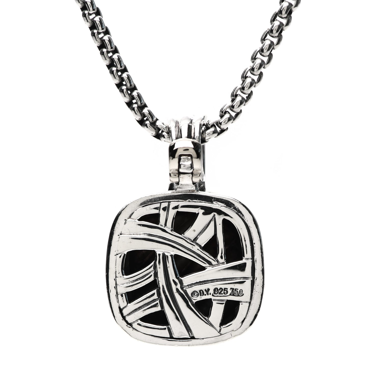 Sterling Silver 18K Yellow Gold Diamond 16mm Sculpted Cable Pendant Necklace