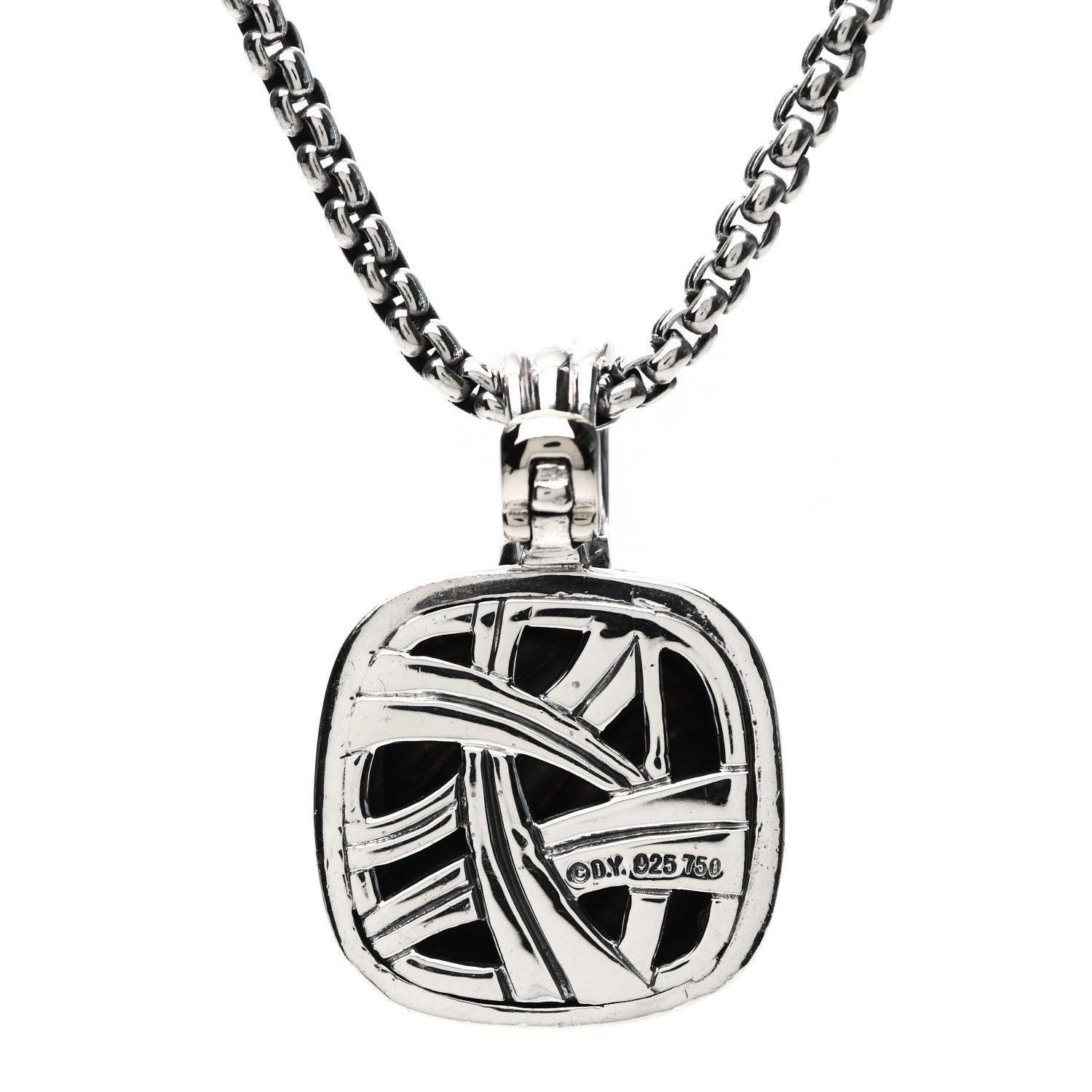 David Yurman Sterling Silver 18K Yellow Gold Diamond 16mm Sculpted Cable Pendant Necklace 4 of 4