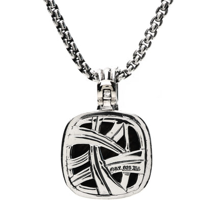 David Yurman Sterling Silver 18K Yellow Gold Diamond 16mm Sculpted Cable Pendant Necklace 4 of 4