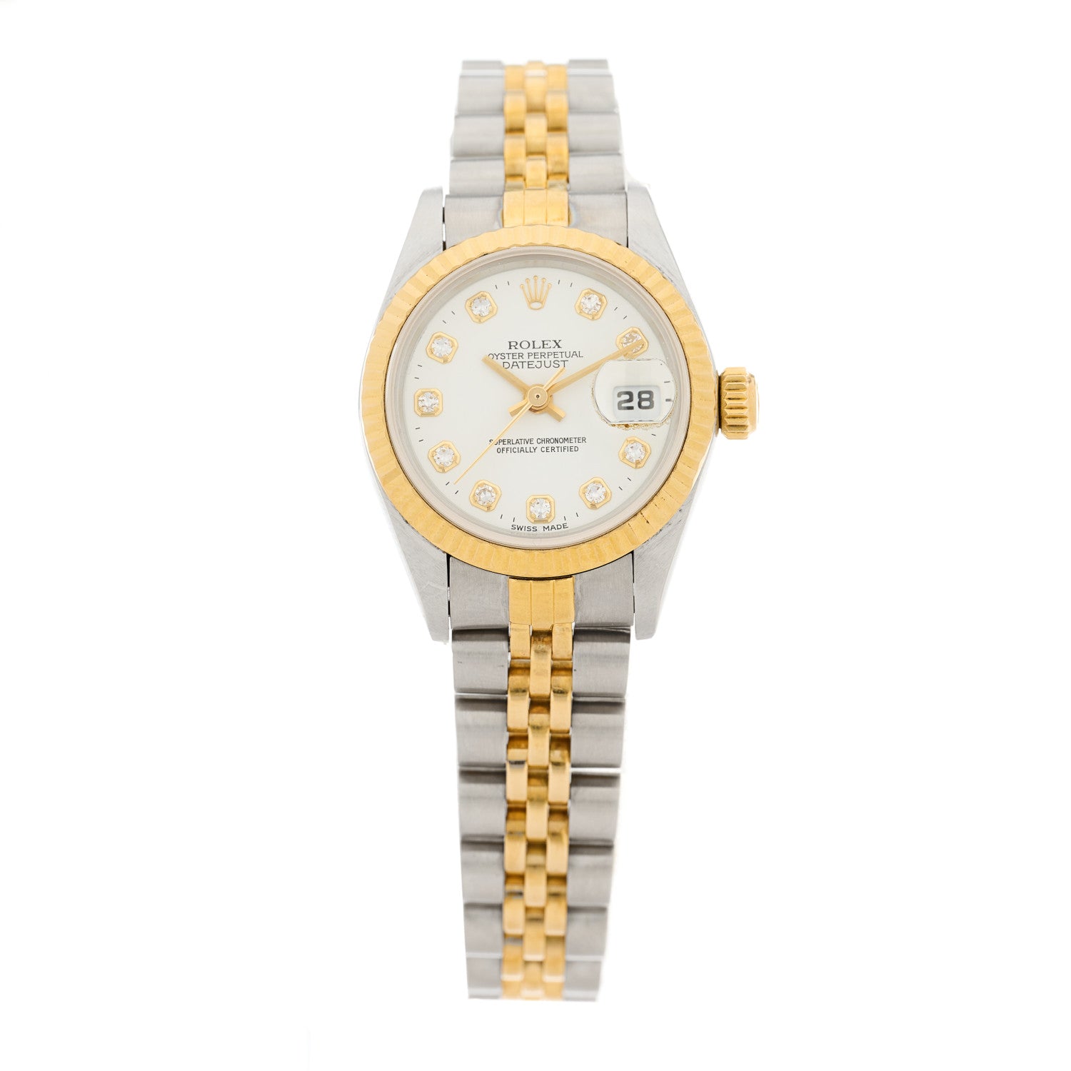 Rolex Stainless Steel 18K Yellow Gold Diamond 26mm Oyster Perpetual Datejust Watch Silver 69173 1 of 4
