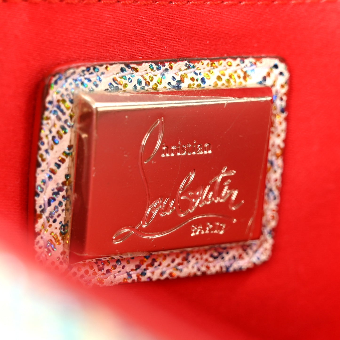 Metallic Suede Unicorn Studded Loubiclutch Multicolor