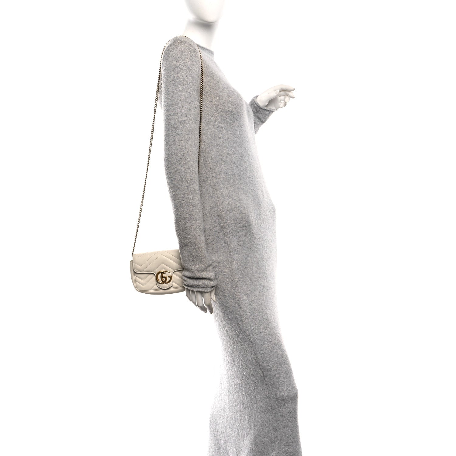 Gucci Calfskin Matelasse Super Mini GG Marmont Shoulder Bag White 2 of 11