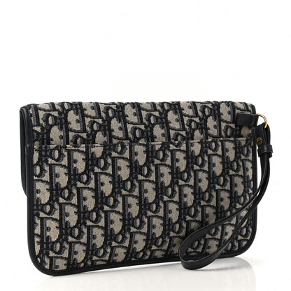 Christian Dior Oblique Flap Pouch Clutch Blue 3 of 8