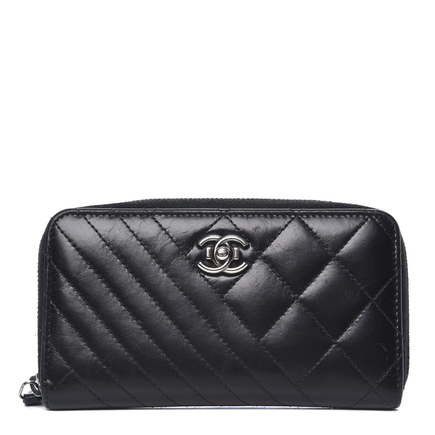 Chanel Glazed Calfskin Quilted Small Coco Boy Zip Around Wallet Black 1 of 9