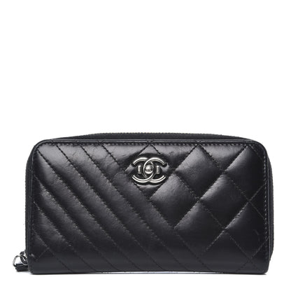 Chanel Glazed Calfskin Quilted Small Coco Boy Zip Around Wallet Black 1 of 9