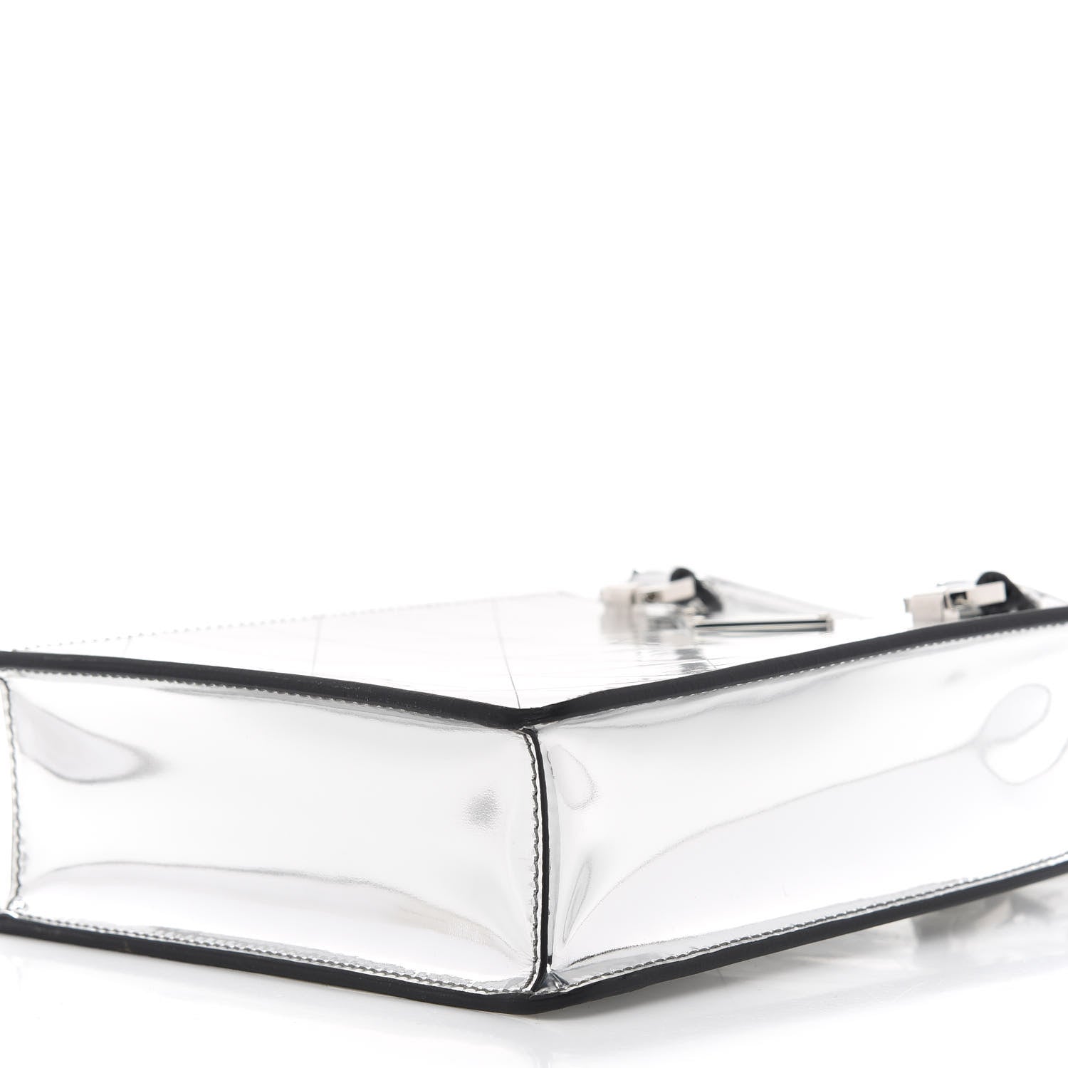 Prada Spazzolato Metal Triangle Logo Triangle Patterned Small Double Handle Crossbody Tote Argento 8 of 10