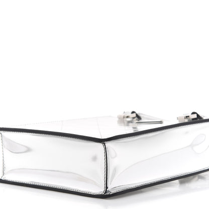 Prada Spazzolato Metal Triangle Logo Triangle Patterned Small Double Handle Crossbody Tote Argento 8 of 10