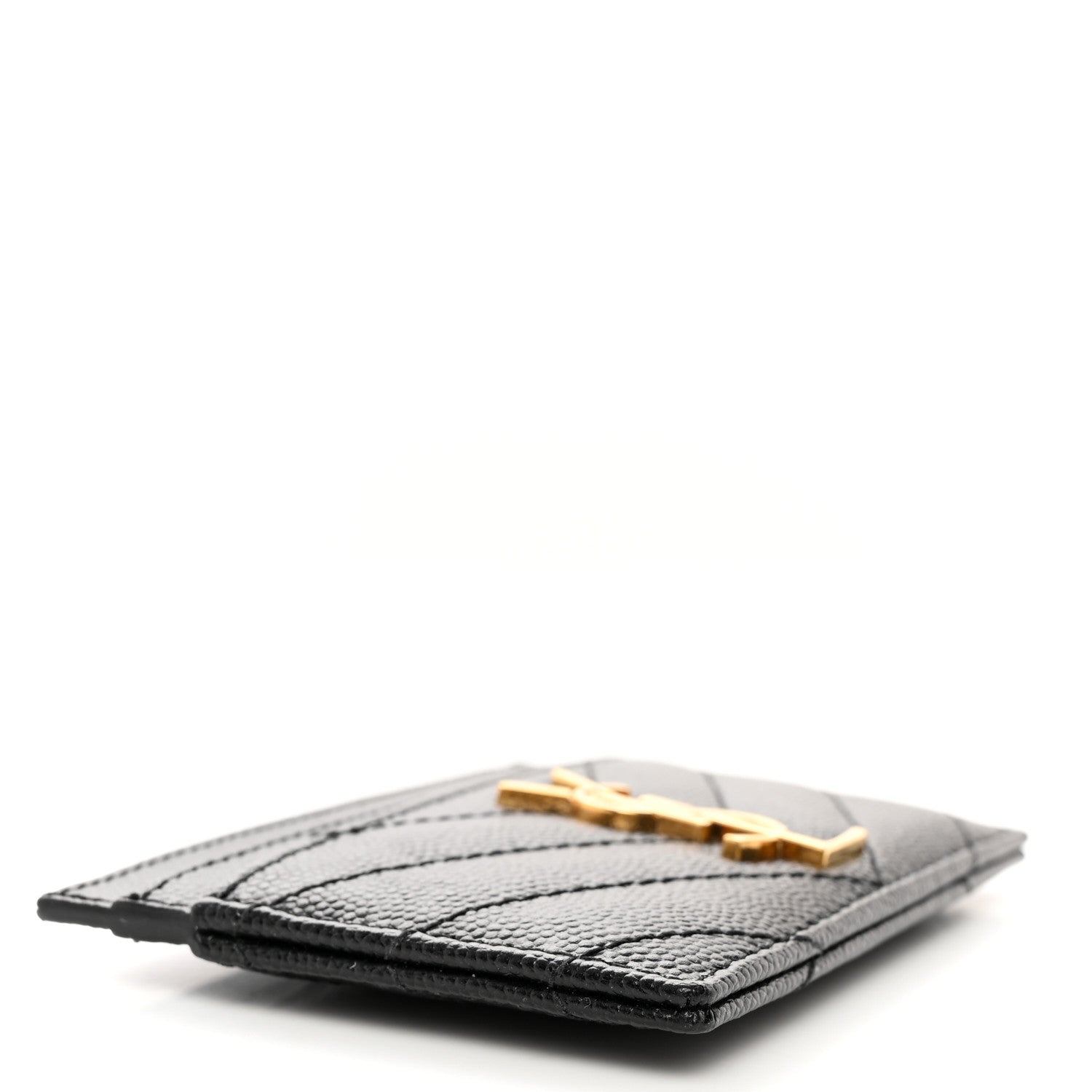 Saint Laurent Grain De Poudre Matelasse Chevron Monogram Credit Card Case Black 4 of 12