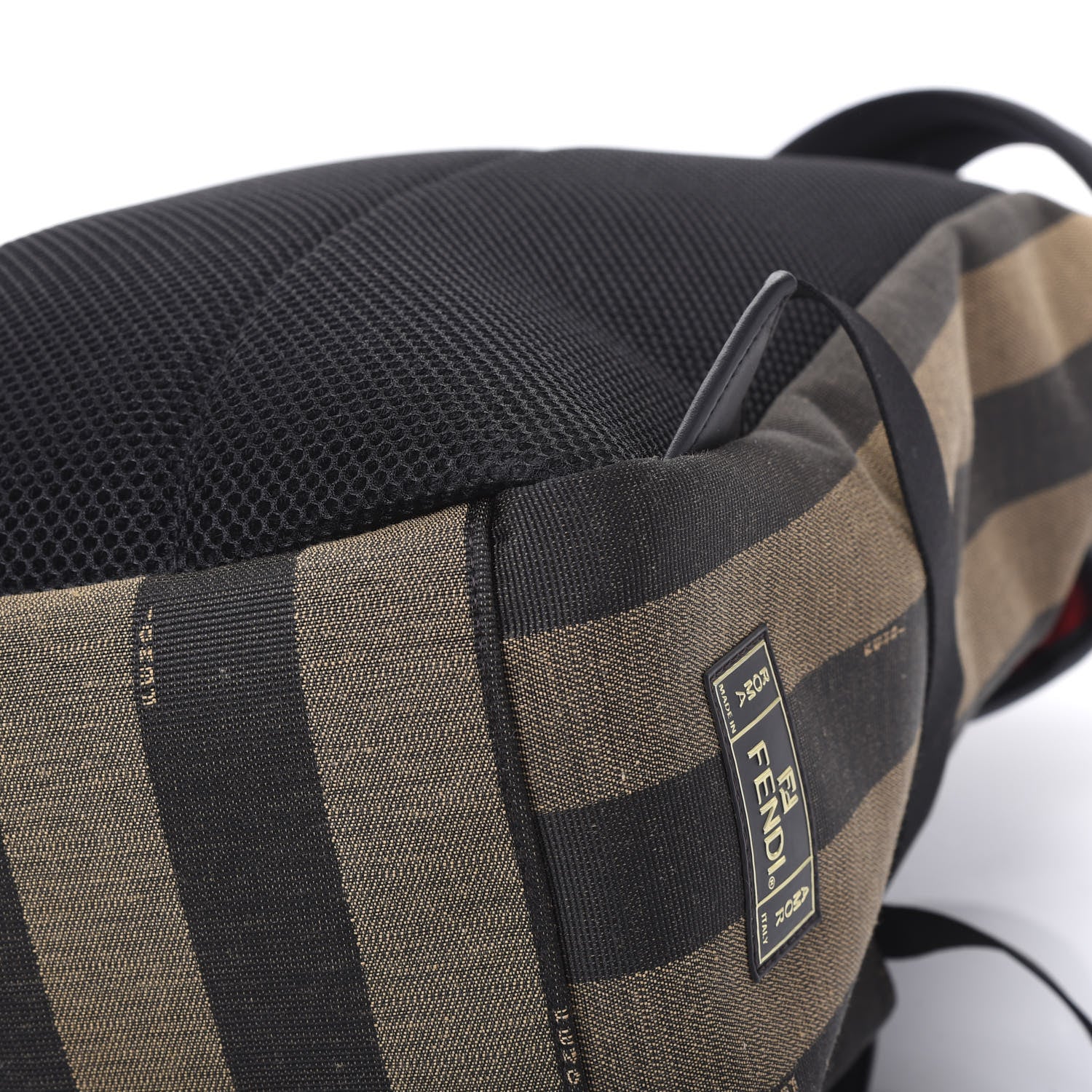 Fendi Fabric Jacquard Cuoio Romano Vitello Pequin Bi-Color FF 1974 Embossed Backpack Tobacco Moro Rosso Malboro Maya Black 8 of 10