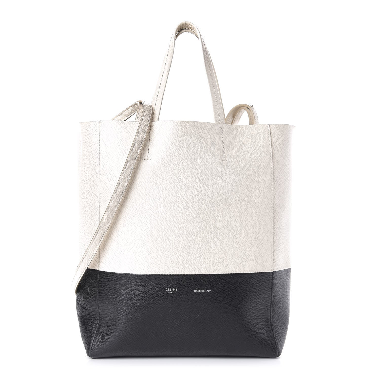 Celine Grained Calfskin Small Vertical Bi-Cabas Cream Black 1 of 12