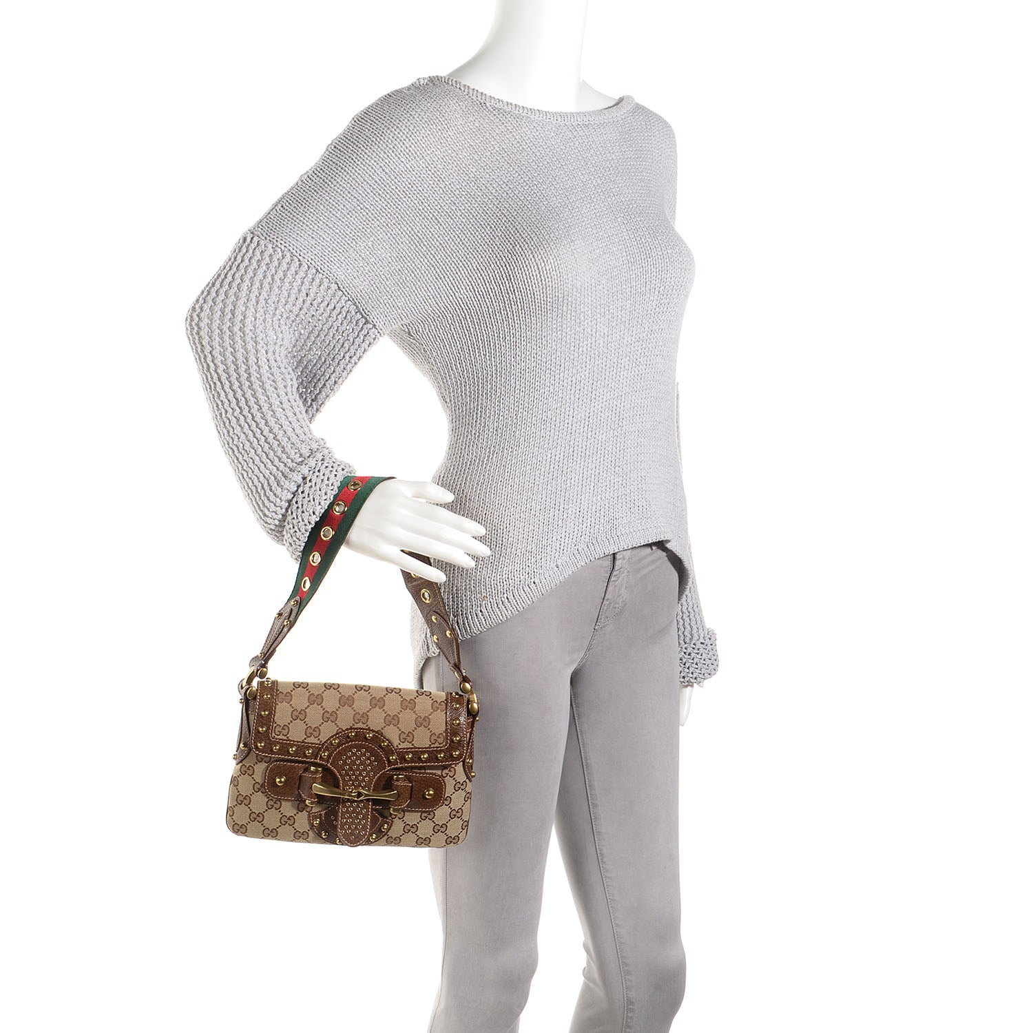 Gucci Monogram Studded Pelham Borchie Flap Bag Brown 2 of 7