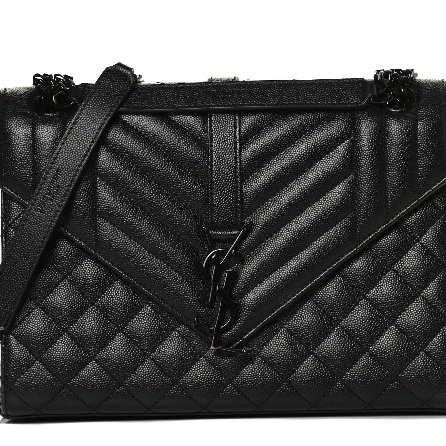 Saint Laurent Grain De Poudre Textured Mixed Matelasse Triquilt Medium Monogram Satchel Black 8 of 13