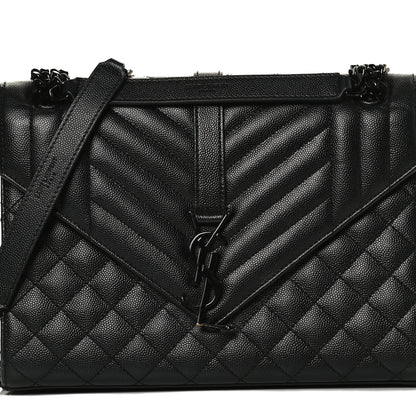 Saint Laurent Grain De Poudre Textured Mixed Matelasse Triquilt Medium Monogram Satchel Black 8 of 13